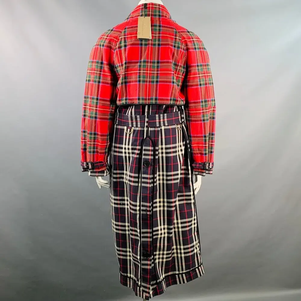 BURBERRY Size L Multi Color Cotton Plaid Belted Trench Coat - Picture 5 of 12